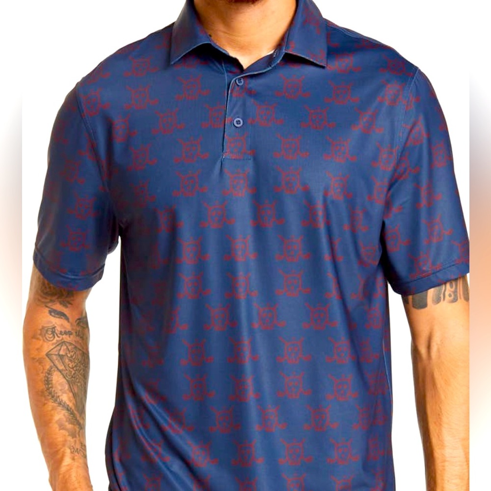 Sosik Mens skull and golf club crossbones golf polo Sz SM